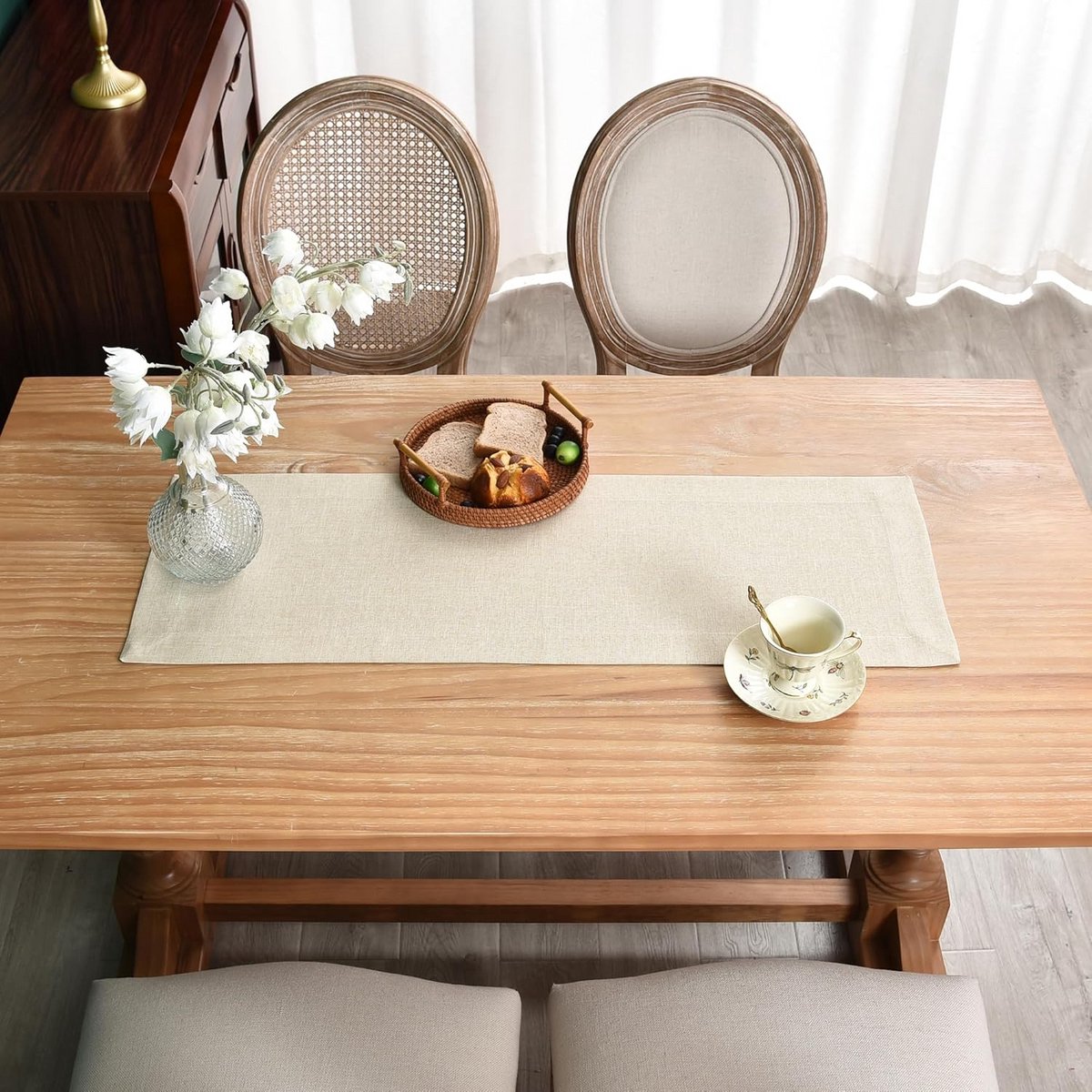 Rustieke Beige Tafelloper Rechthoekig Linnenlook voor Eetkamer & Feest - 30x90 cm