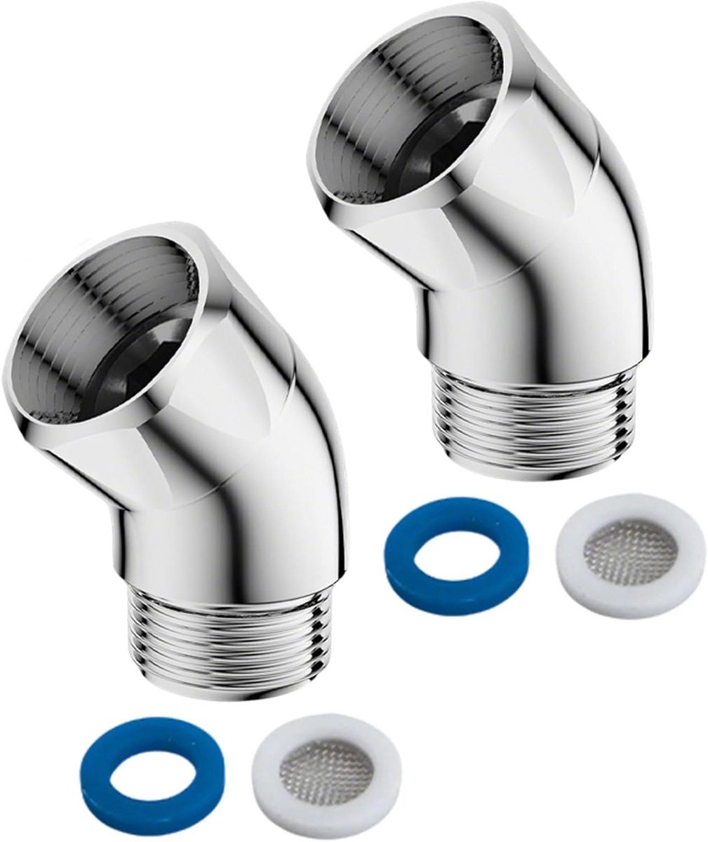 Handdouche-adapter - Handdouche - Doucheslang aansluitadapter - Scharnierstuk - Hoekstuk - Beweegbare douche-armaansluiting - Douchekop - 135 graden - 2 stuks - Sluitringen