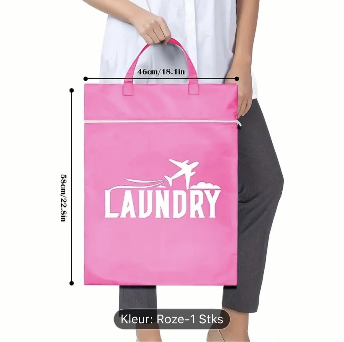 Grote Reisorganizer Tas, Kledingopbergzakje, Waszak met Versterkte Handvatten kleur roze
