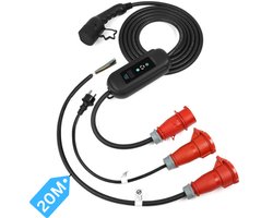 Mobiele Thuislader Type 2 16A 3-fase 11 kW (230/400v) | 20 meter | CEE stekker rood IP55 Waterdicht inclusief verloopstekkers & timer functie