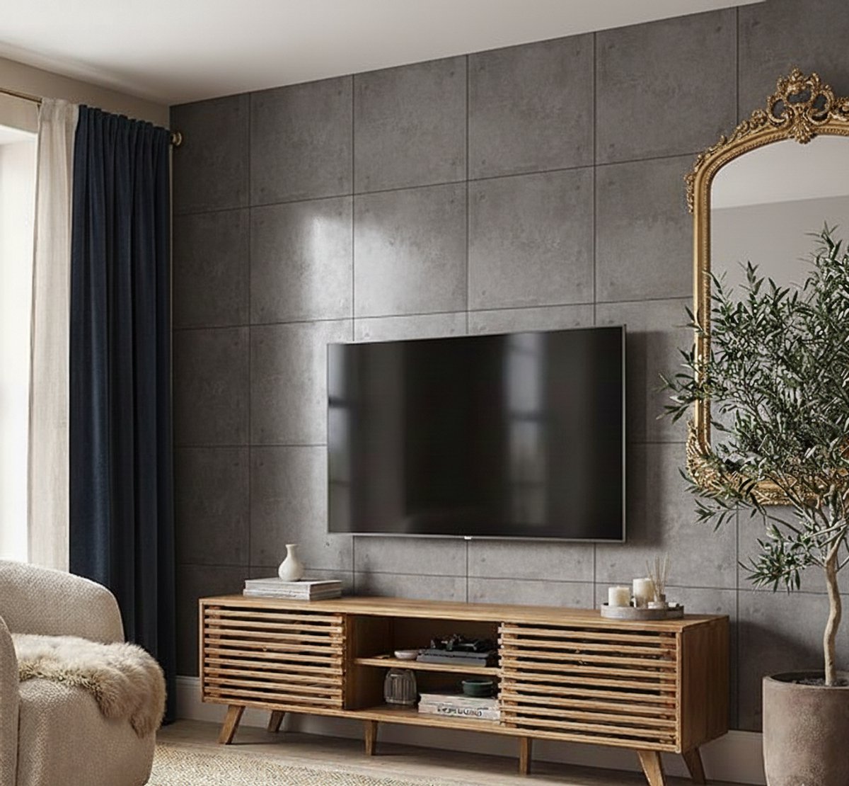 TV Meubel Massief Hout 175 cm met Schuifdeuren – Modern Lowboard met Verstelbare Planken – Eiken – House&Garden