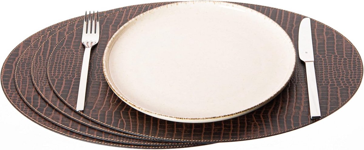 Ovale Placemats van Gerecycled Leer - Set van 4 Tafelmatten