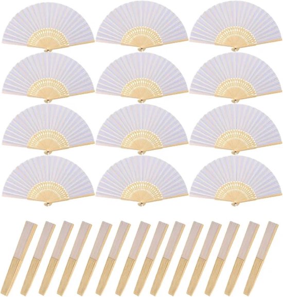 Papieren waaiers, verpakking van 20 stuks, kleurrijke vouwwaaiers, draagbare Chinese bamboewaaiers, huwelijksgeschenken, decoraties, kinderartikelen - wit