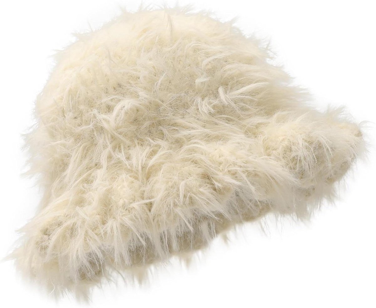 Allecta- Vissershoed van imitatiebont gebreid - dames - winterhoed - hip - grijs - fashion item - geschikt voor koude dagen - imitatiebont hoed