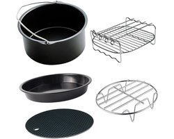 Accessoires voor de airfryer - 5-delige set - Inclusief bakvorm en rooster - Bakmand - Bakgereedschap - 16 cm diameter (6 inch) - Geschikt voor 2,3L-3,2L inhoud - Gemakkelijk schoon te maken - Zwart