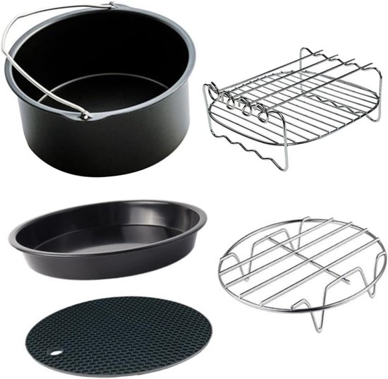 Foto: Accessoires voor de airfryer 5 delige set inclusief bakvorm en rooster bakmand bakgereedschap 16 cm diameter 6 inch geschikt voor 2 3l 3 2l inhoud gemakkelijk schoon te maken zwart