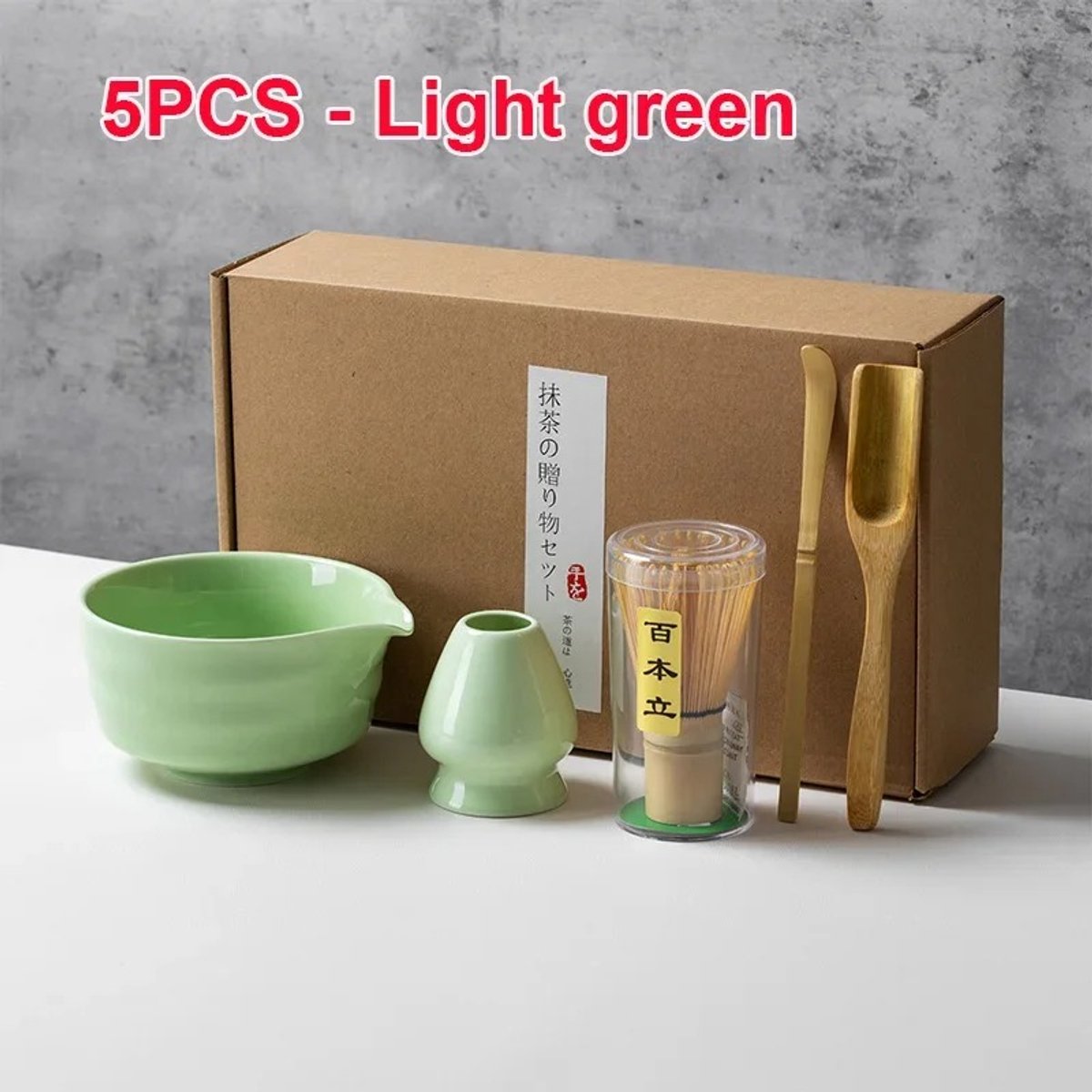 Matcha set-5 delig- Matcha klopper - Matcha kom - Matcha whisk -groen