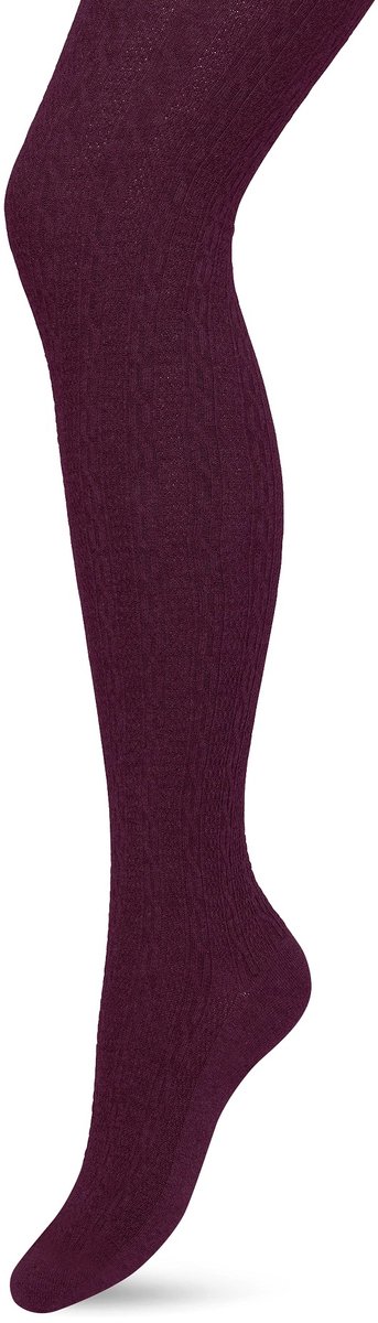 Bonnie Doon Bio Kabel Maillot Dames Donker Paars maat S/M - Ingebreid Kabel patroon - Biologisch Katoen - Uitstekend draagcomfort - Classic Cable Tights - OEKO-TEX - Gladde Naden - Klassiek - Paars/Rood - Crushed Violets - BP211903.192