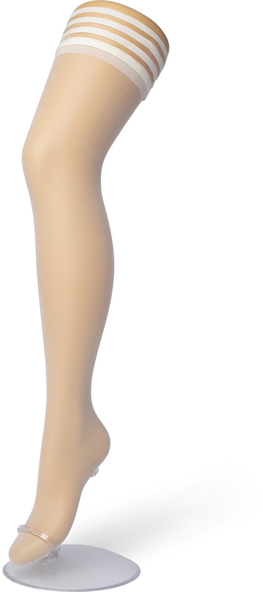 Bonnie Doon Dames Hold Up maat L/XL Off White - Brede Band met Siliconen - Classic Modern Hold Up - Zakt niet af - Sportieve Streep Boord - Panty zonder Broekje - Siliconenrand - Blijven Perfect Plakken - Panty Kousen - Ivory - BP201703.250