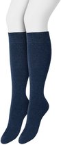Bonnie Doon Dames Kniekousen Donker Blauw maat 35/38 - 2 paar - Knie Kousen - 2-pack - Multipack - Uitstekend draagcomfort - Cotton Knee High - Zakt niet af - Effen - OEKO-TEX - Donkerblauw - Gemeleerd - Dark Blue Heather - OL834302.196