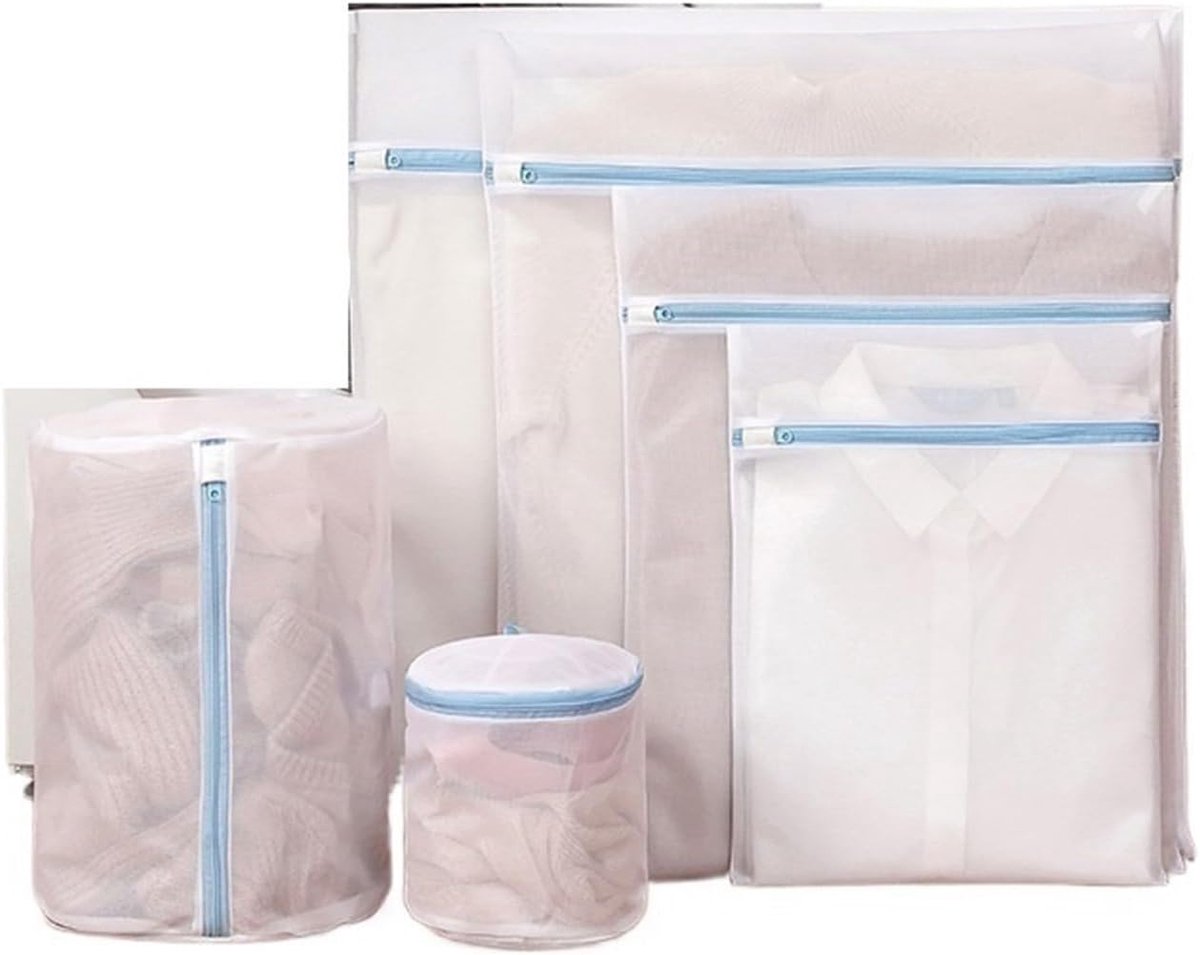 Waszak - Blauwe waszakken met rits - Opbergzakken van fijn gaas -Bescherm je Wasgoed en Wasmachine - Waszakken voor het wassen van bh's, ondergoed, sokken, babykleding, voor op reis en voor opslag - 6-delige set