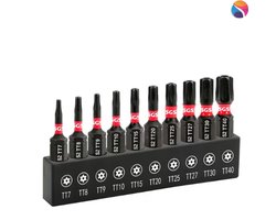 10-delig bitset torx - TR Torx - 25mm - Impact - Veiligheids-torx bit - t7-t8-t9-t10-t15-t20-t25-t27-t30-t40