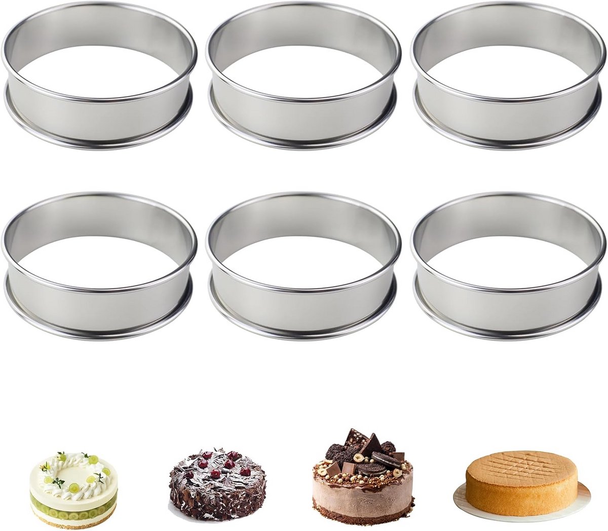 6-delige Set Roestvrijstalen Bakringen voor Taart en Dessert (8 cm)