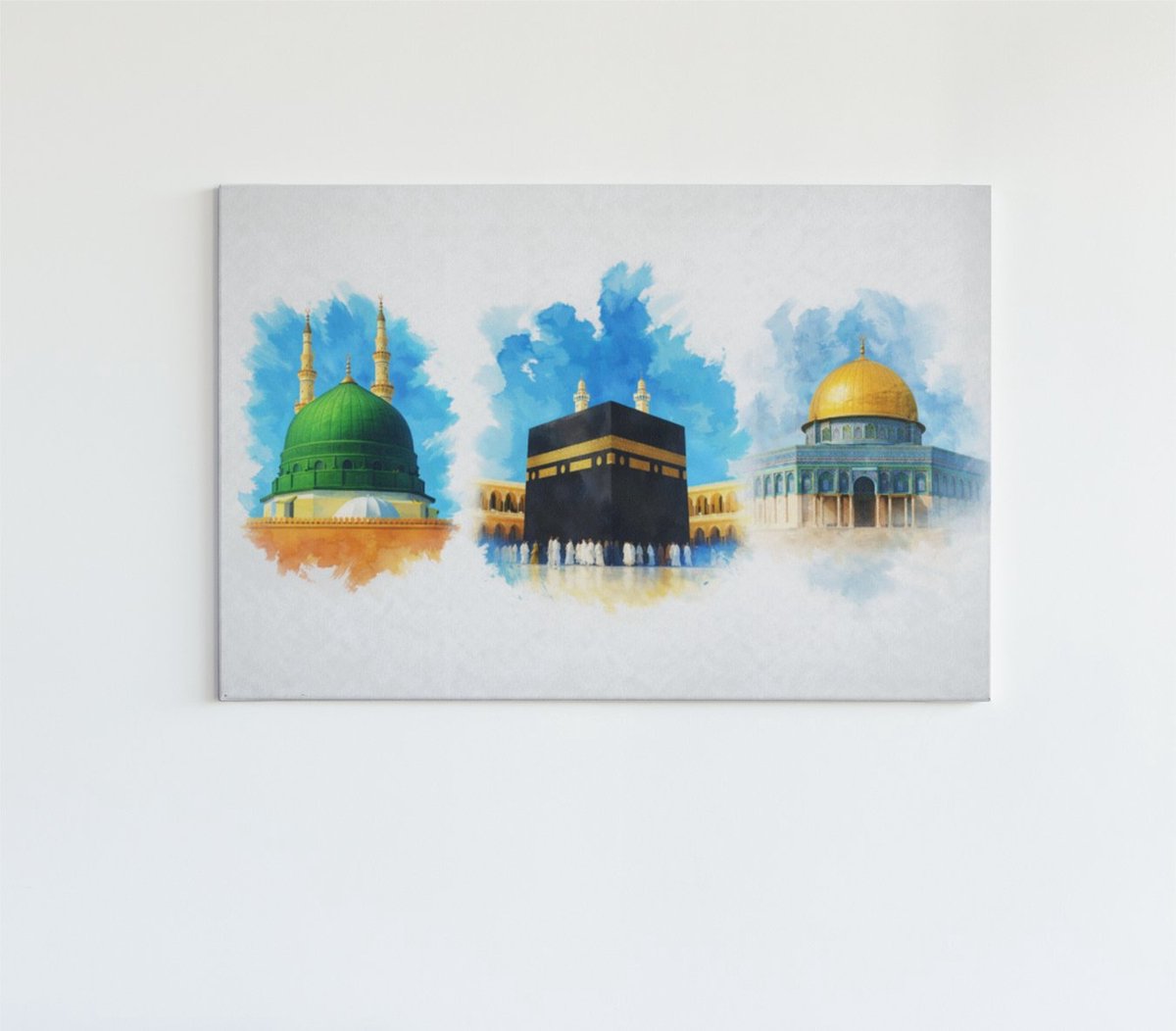 Trendex Global Canvas Schilderij - Islamitische Heilige Plaatsen - Kaaba en moskeeën - 90x60 cm Kleurrijk