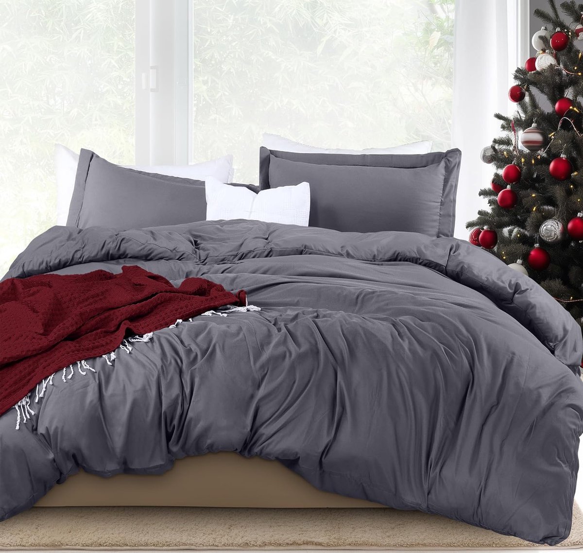 Famanu Dekbedovertrekset full size 227 x 229 cm microvezel grijs met ritssluiting