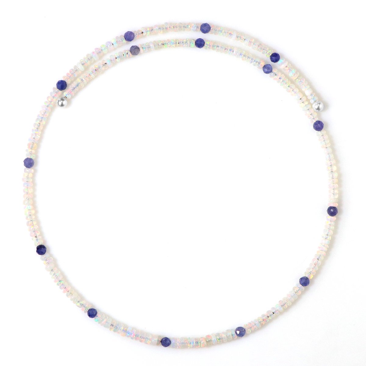 Cavill - Meerrijige Stalen Halsketting - 31 4 ct Welo-opalen en 6 7 ct Facet-Tanzaniet - Witte Zoetwaterparels - Stijlvol en Elegant
