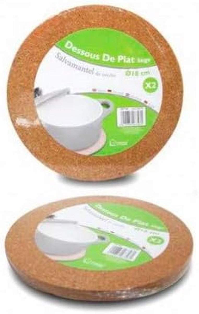 Set van 2 Ronde Kurken Onderzetters 18 cm voor Warme Pannen