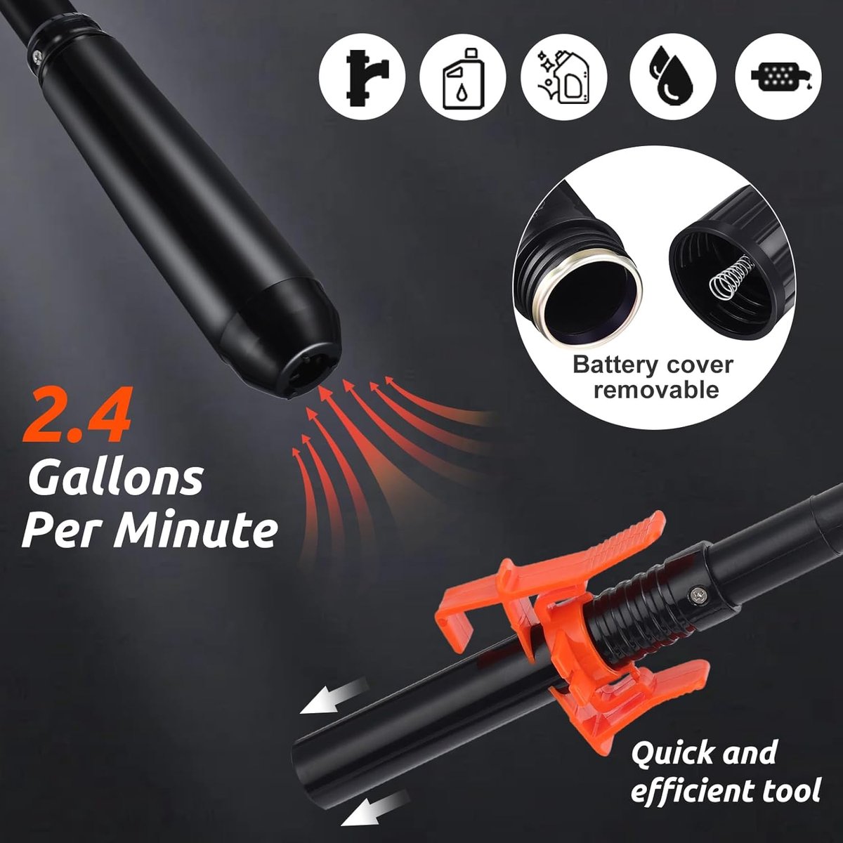 Elektrische Hevelpomp - Verstelbaar - vloeistofpomp - Overhevelingspomp - Werkt op Batterijen - voor het overbrengen van gas, brandstof, diesel en water - oranje thumbnail 4