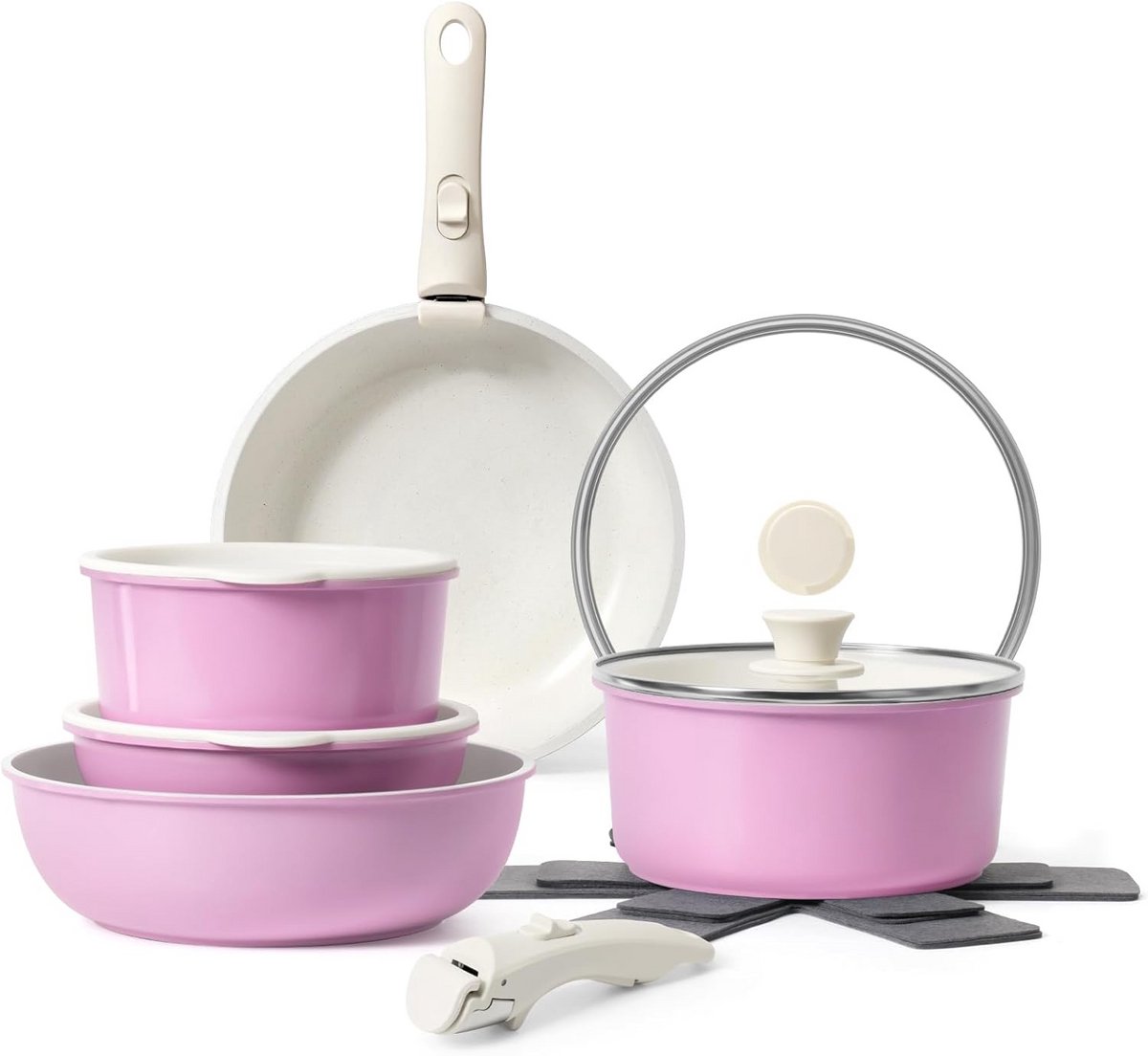 Set van 15 Stuks Kookgerei met Afneembaar Handvat voor Inductie en Oven