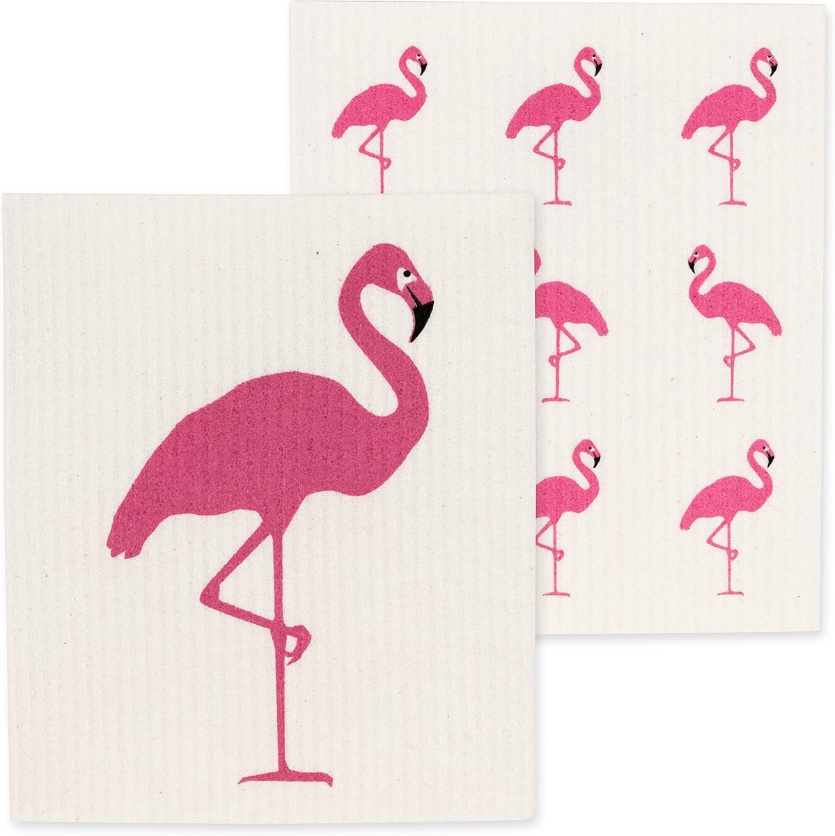 Set van 2 Duurzame Vaatdoeken met Flamingo Print in Wit en Roze