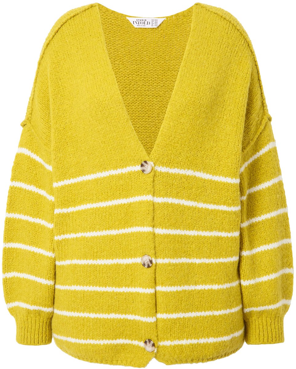 Studio Untold - Dames - Vest oversized Bretonse strepen lange mouw - Geelgroen - Maat 50+