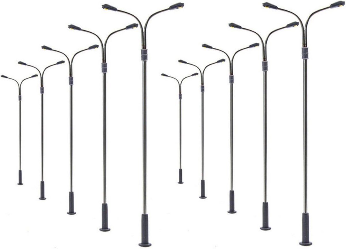 10x LED Straatlantaarns voor Modelspoorbaan OO/HO Schaal - 14 cm Witte Verlichting