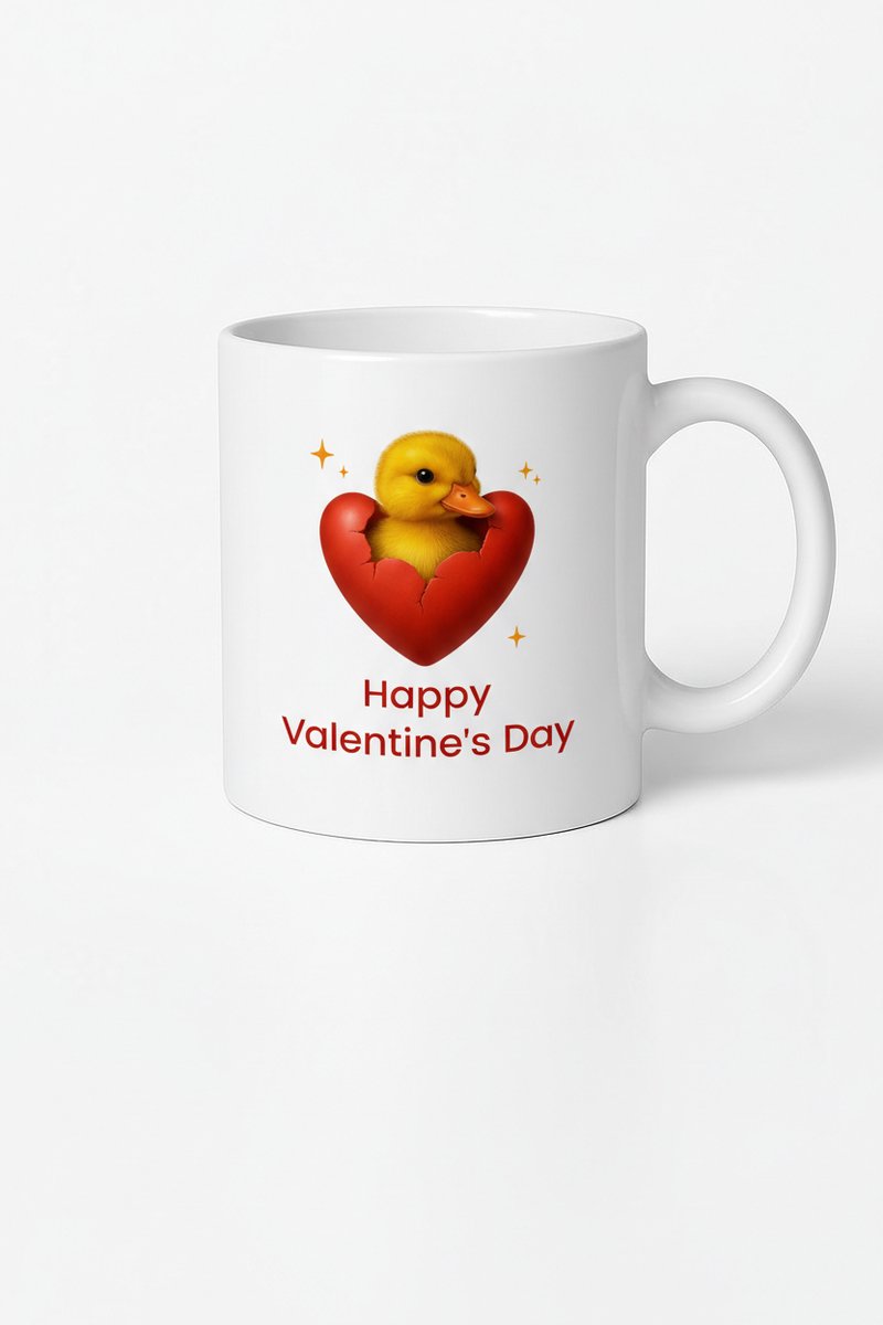 Valentijnsdag Mok met Schattig Eendje in Hart - Happy Valentine's Day Cadeau