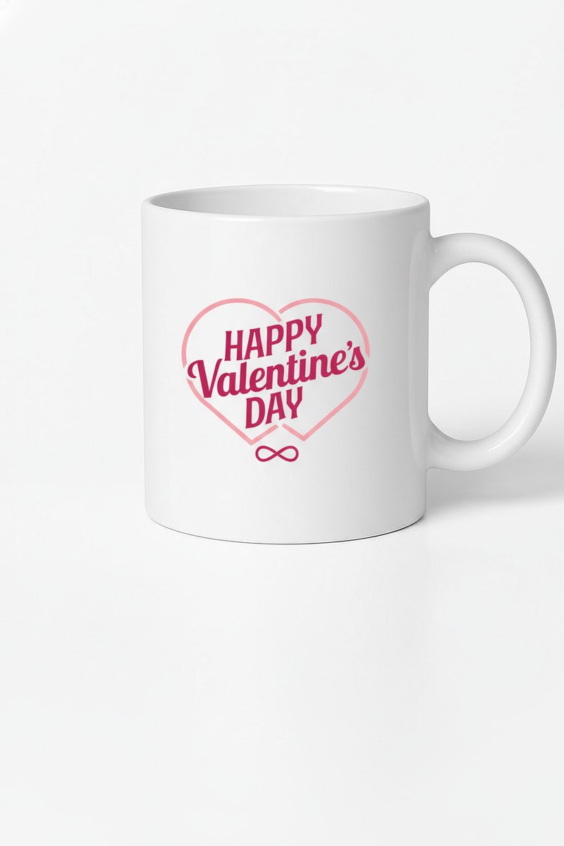 Happy Valentine's Day Mok met Hart en Infinity Symbool - Romantisch Valentijnsdag Cadeau