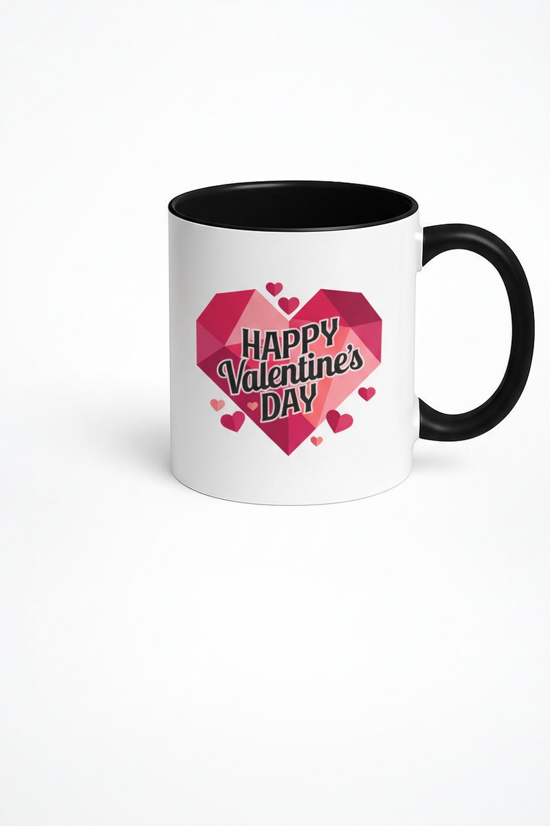 Valentijn Mok Happy Valentine's Day - Geometrisch Hart Design - Cadeau Liefde