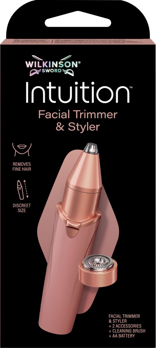 Wilkinson Sword Intuition Facial Trimmer & Styler - 2-in-1 wenkbrauwstyler en gezichtshaartrimmer met 2 opzetstukken - 1 reinigingsborsteltje - 1 AA-batterij