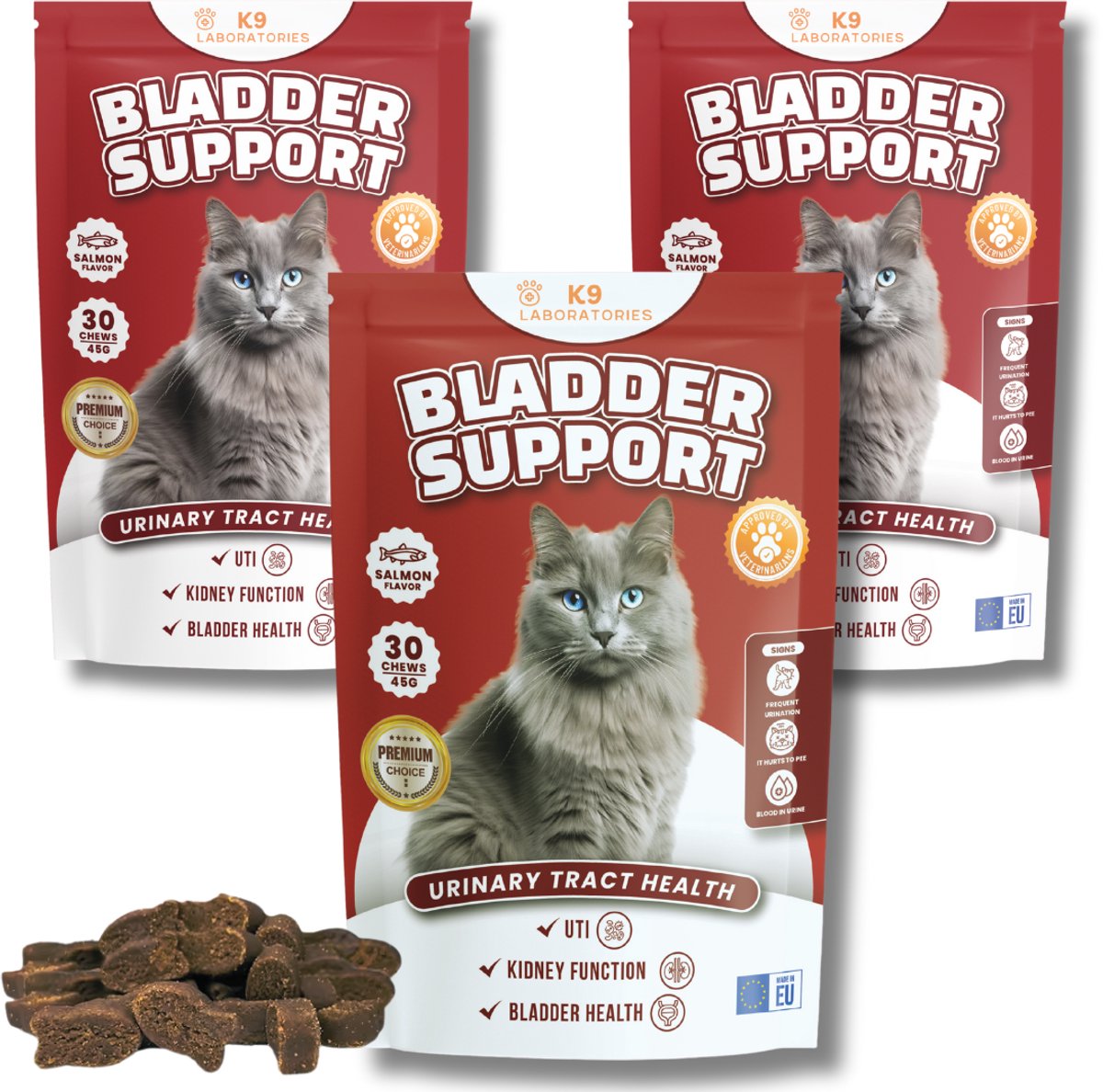 Bladder support voor kat - Bij blaasontsteking, struviet, blaasgruis, oxalaat, nierstenen, pijn bij plassen - Kattensnoepjes - 100% natuurlijk - 90 stuks