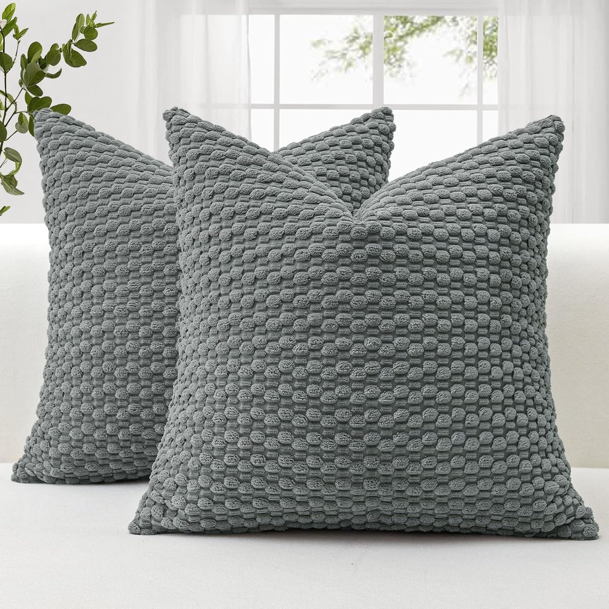 Famanu – Set van 2 stuks ribfluwelen sierkussenslopen corduroy 3D textuur 50 x 50 cm
