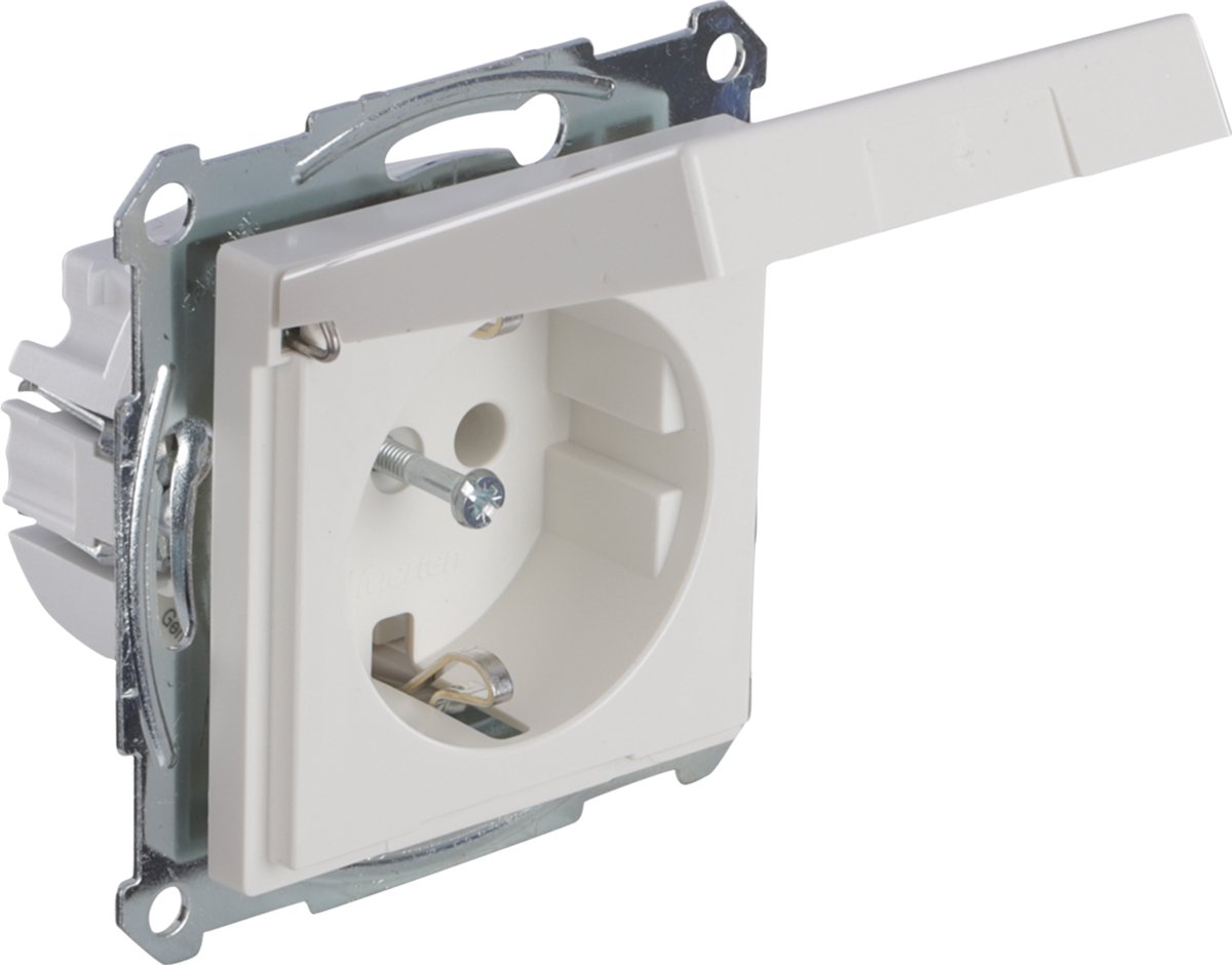 Merten System M Contactdoos - Inbouw Stopcontact - Met Klep - Randaarde - 1-voudig - Kleur Polarwit - Blisterverpakking met 1 Stuk - Afmetingen Verpakking 80x120x40 mm