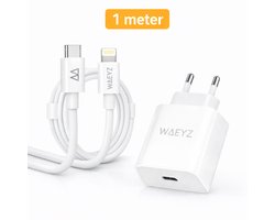 USB-C Adapter 20 Watt Oplader + 1 Meter USB-C Kabel Naar Lightning Compatible aansluiting Oplaadsnoer Snellader SET Geschikt voor o.a. Airpod iPad/iPhone 14/13/12/11/X Power Delivery (PD) Snellader / Fast Charger / Chargeur Rapide