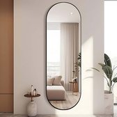 SERALUXE Ovale Wandspiegel -150x40cm Zwart - Ovaal Passpiegel - Ovale Spiegel - HD Mirror - Moderne Spiegel - Wandspiegel Met Haken - Kleedkamer - Hal - Slaapkamerspiegel -Badkamer - Luxe - Metaal - Oval Hangspiegel - Interieur - Woondecoratie