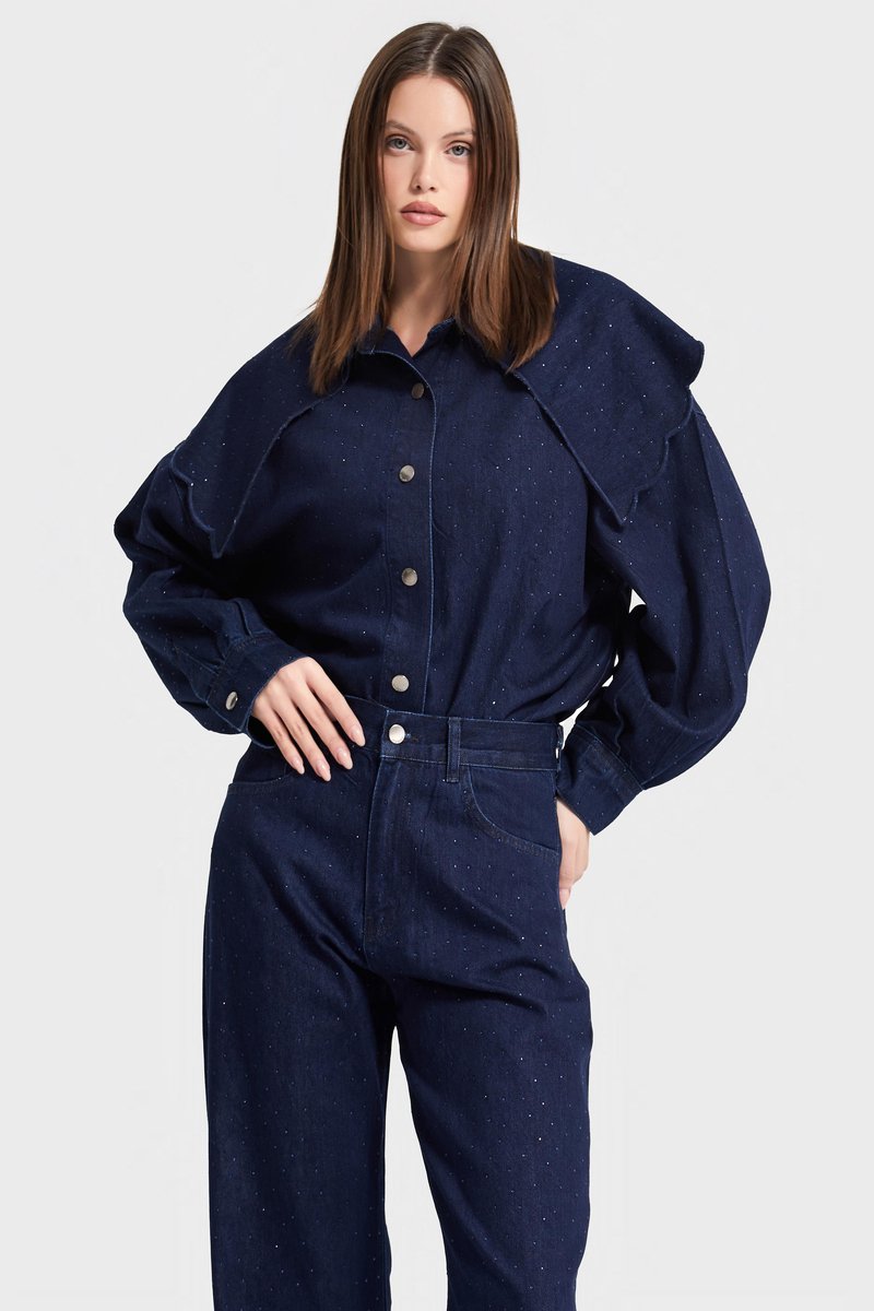 It's Basic - Oversized Rhinestone Denim Shirt