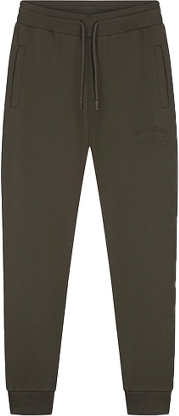 Donkere joggingbroek met trekkoord en Malelions 'Permanent Vacation' logo op het linkerbeen.