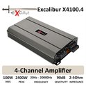 Grijze Excalibur X4100.4 4-kanaals versterker, 100W RMS, 2400W piekvermogen, frequentie 20Hz-20000Hz.