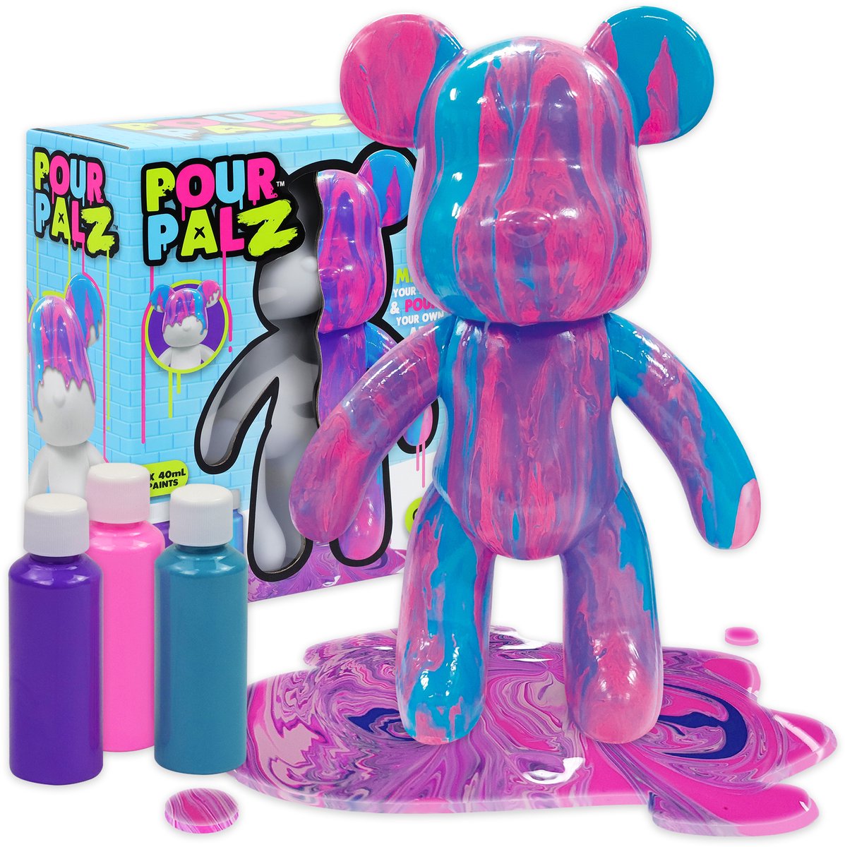 Pour PalZ Large Paint Bear 'Berry Blast' - Gietverfset (paars, roze, blauw)