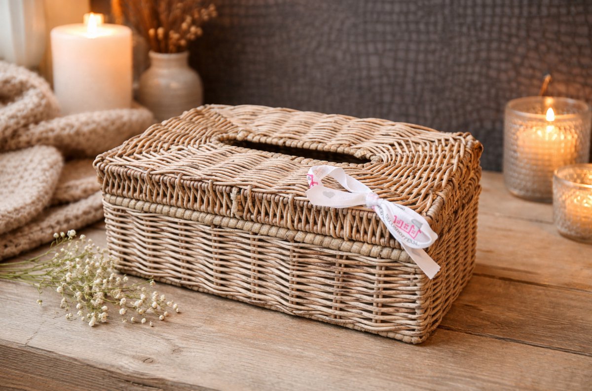 Rieten Tissue Box - Rattan tissue box - Box - Tissue - zakdoek- decoratie - decoshoppen - Tissuedoos - 28x17xH11 cm
