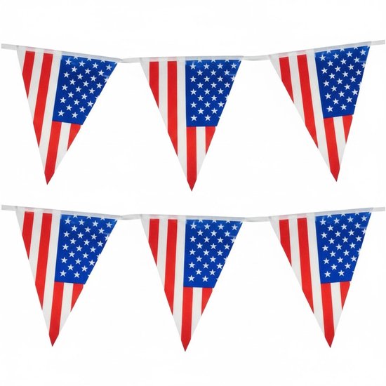 Vlaggenlijn USA/Amerika - 10 meter - plastic - United States - vlaggetjes - slinger - versiering