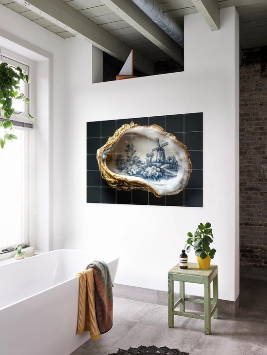 IXXI Delft Blue Oyster - Zwart, Margriet Hulsker - 140 x 100 cm - Support de suspension gratuit - Grande décoration murale et affiches - Réalisme, Classique
