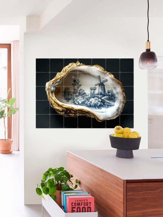 IXXI Delft Blue Oyster - Zwart, Margriet Hulsker - 140 x 100 cm - Support de suspension gratuit - Grande décoration murale et affiches - Réalisme, Classique