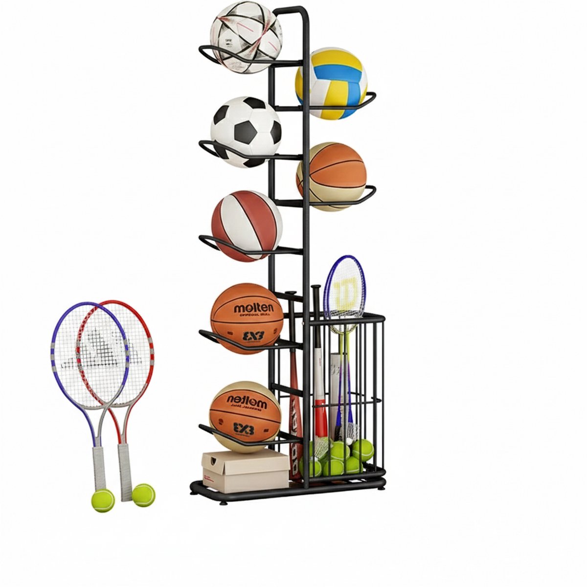 Indoor Kinderen Basketbal Opbergrek - Put Bal Voetbal Opbergmand Geplaatst Rek Kleuterschool - Volleybal Stand Houder Ruimte
