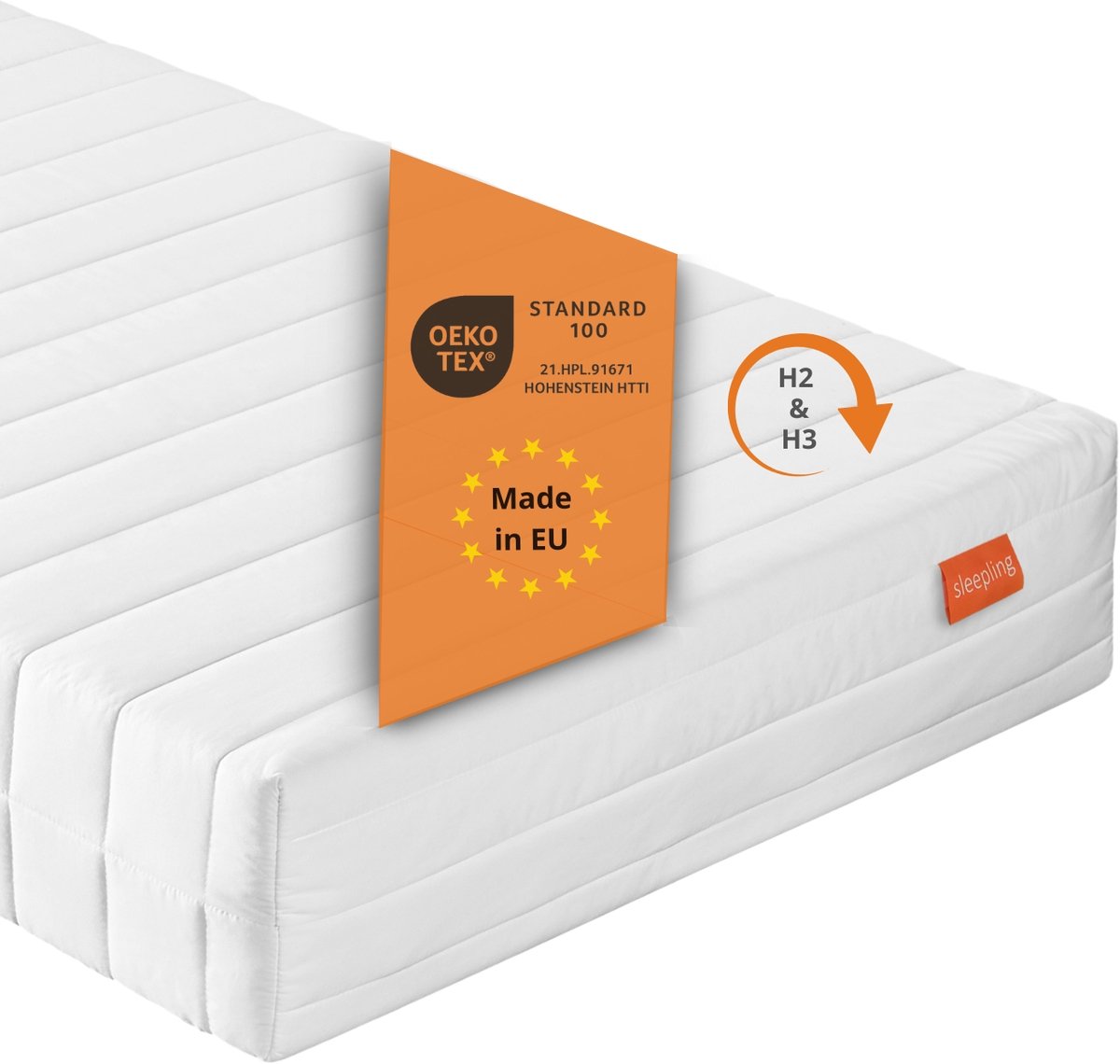 sleepling Basic 30 - wendematras 100x200 cm comfortschuim - matras met duo hardheidsgraad 2 en 3 - 21 cm hoogte - afneembare hoes - Made in EU - topkwaliteit - 100 x 200 x 21 cm - wit