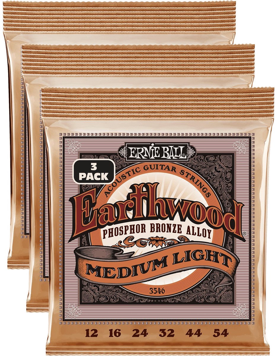 Ernie Ball 3546 Earthwood Custom Medium Light Phosphor Bronze 12-54 snaren voor westerngitaar (3 sets)
