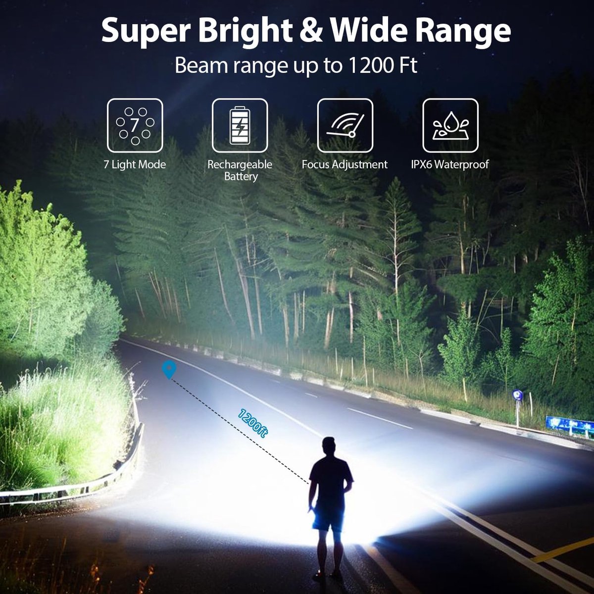 2 items - zaklamp - LED-zaklamp - maglite - 90000 lumen - 7 lichtstanden - Oplaadbaar - Inclusief COB-zijlicht - IPX6 waterdicht - Verstelbare focus - Geschikt voor kamperen — cadeau in Sport & Outdoor - foto 5