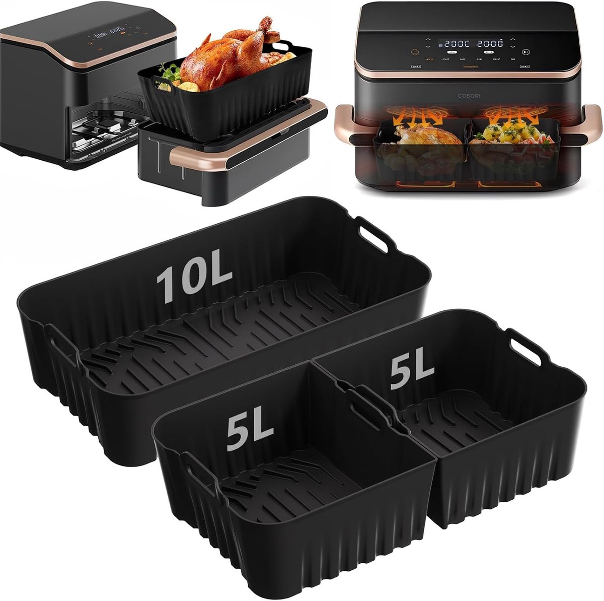 3-delige Siliconen Vorm Set voor Heteluchtfriteuse (10 Liter) - Herbruikbare Accessoires