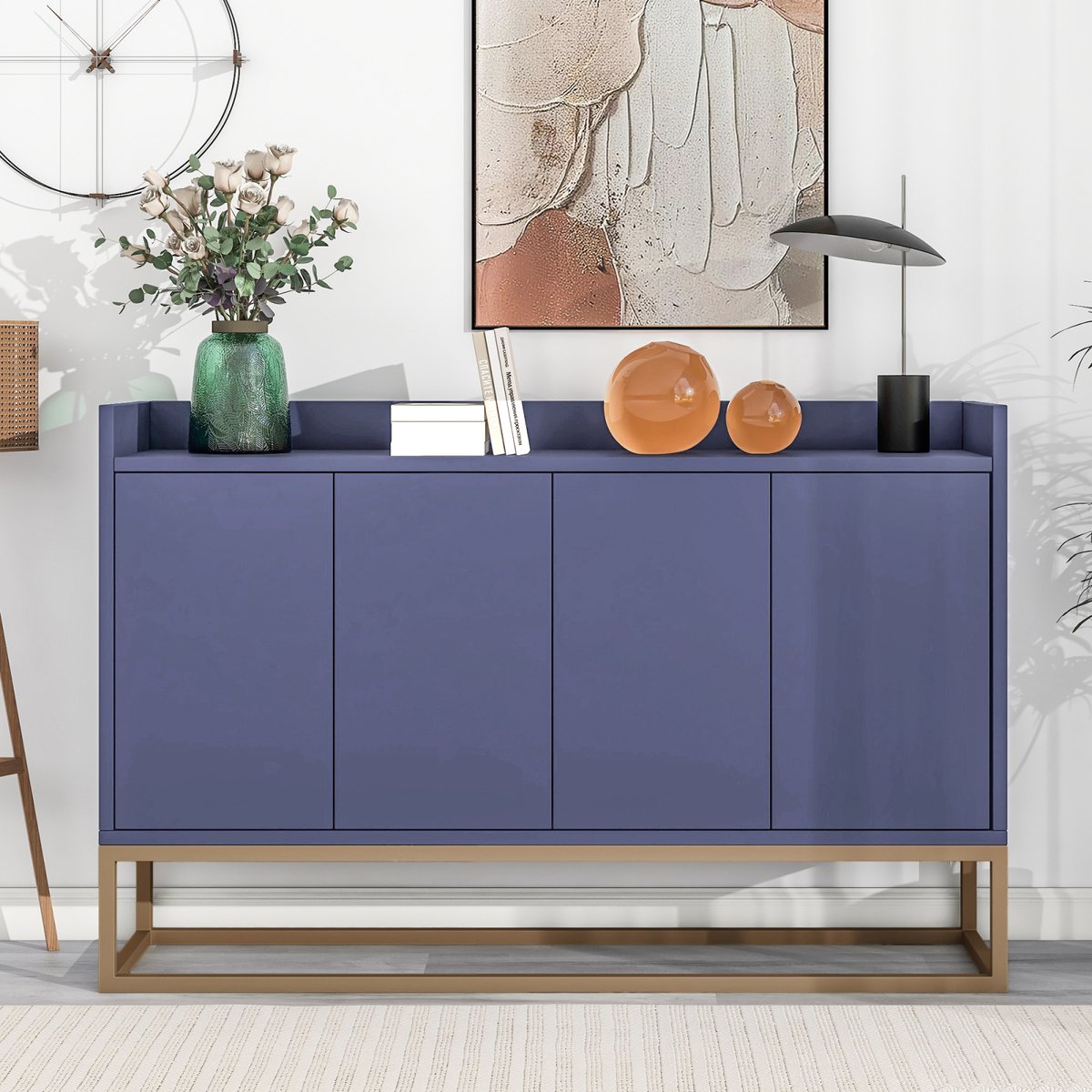 Modern Sideboard met 4 Deuren – Minimalistisch Design zonder Grepen – Opbergkast voor Woonkamer, Keuken of Hal