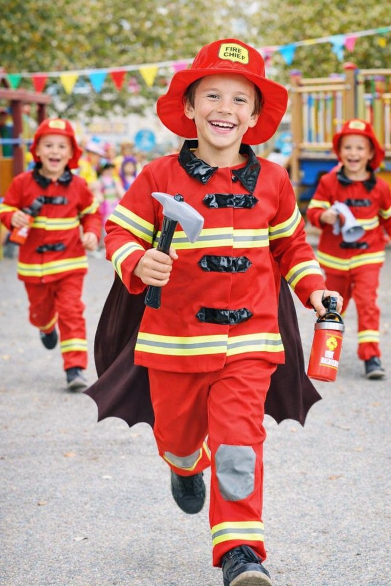 Joya Kids® Brandweer Verkleedpak Kind Rood | Carnavalskleding | Brandweerman Kostuum Kinderen | Carnaval Verkleedkleding Jongens | Incl Rode Brandweerjas, Broek & Hoed | Brandweerpak Sam | Verkleedkleren Kind | Maten | | Large — afbeelding 2